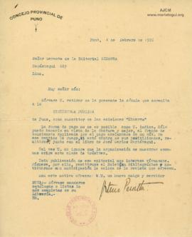 Carta de Gamaliel Churata (Arturo Peralta Miranda), 4/2/1926