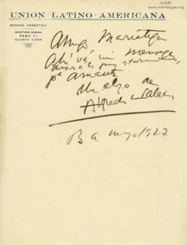 Carta de Alfredo Palacios, 03/1927