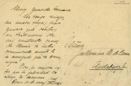 Tarjeta Postal a Guillermina Mariátegui de Cavero, 10/3/1920