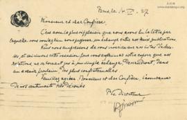Tarjeta postal enviada por la dirección de Le Monde Nouveau, 14/4/1927
