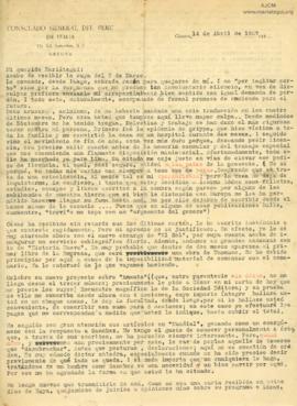 Carta de Palmiro Macchiavello, 14/4/1927