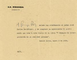 Carta de Alberto Gainza Paz, 3/1/1929