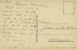 Tarjeta Postal a Guillermina Mariátegui de Cavero, 5/7/1920