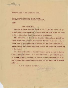 Carta de Aurelio Báez, 15/8/1930