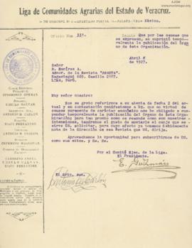 Carta de Epigmenio Guzmán,8/4/1927