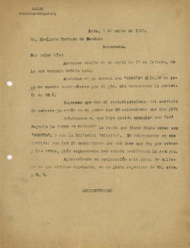 Carta a Abelardo Hurtado de Mendoza, 7/3/1927