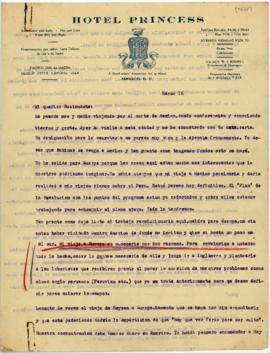 Carta de Víctor Raúl a Luis F. Bustamante, 16/03/1928