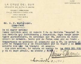 Tarjeta de Jaime L. Morenza, 3/1/1927