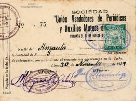 Recibo por Derechos de Subvención, 30/11/1929