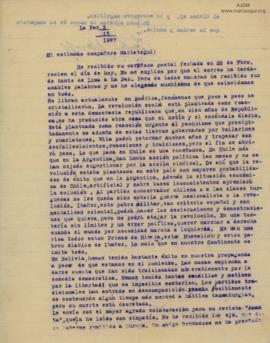 Carta de Tristán Marof, 15/3/1927