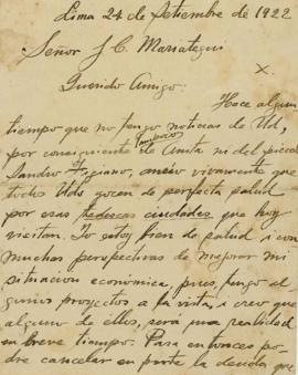 Carta de Artemio Ocaña, 24/9/1922