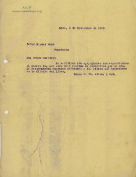 Carta a Miguel Meza, 5/11/1928