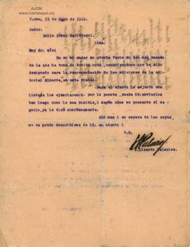 Carta de J. Lizardo Palacios, 12/5/1926