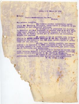 Carta al Instituto Comercial del Peru, 6/3/1928