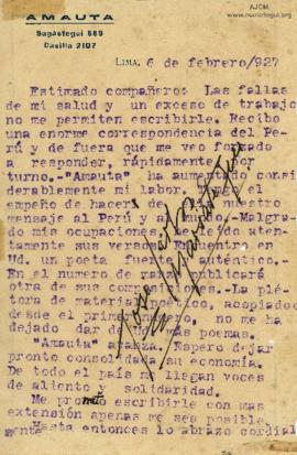 Tarjeta Postal a Luis A. Rodríguez O. (Luis de Rodrigo), 6/2/1927