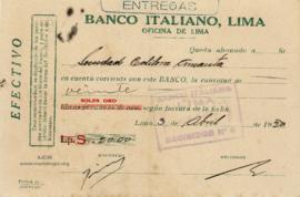 Constancia de Abono al Banco Italiano de Lima, 3/4/1930