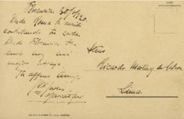 Tarjeta Postal a Ricardo Martínez de la Torre, 30/6/1920