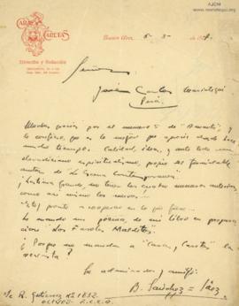 Carta de B. Sánchez Saenz, 5/3/1927