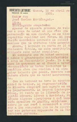Carta de Roberto Latorre, 16/4/1926