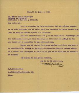 Carta de Luis Felipe Arizola Mora, 15/6/1926