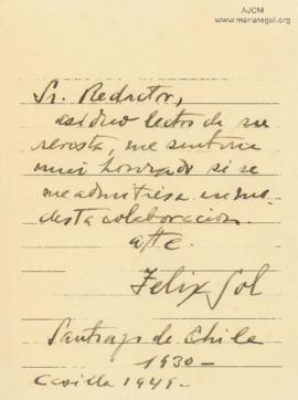 Carta de Felix Sol, 1930