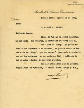 Carta de Mario Sáenz, 12/8/1927