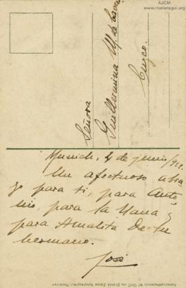 Tarjeta Postal a Guillermina Mariátegui de Cavero, 4/6/1922