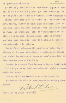 Carta de Roberto Latorre, 12/7/1928