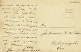 Tarjeta Postal a Guillermina Mariátegui de Cavero, 16/5/1920