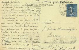 Tarjeta Postal de Armando Bazán,8/9/1928