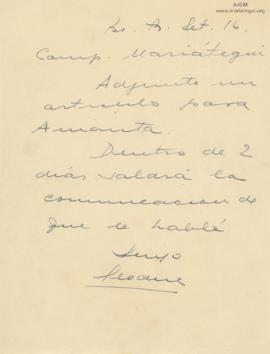 Carta de Manuel Seoane, 16/9/1928
