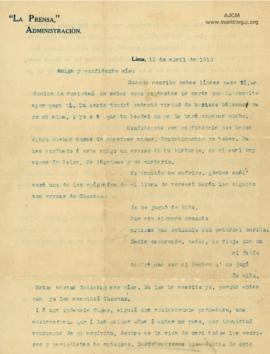 Carta a Bertha Molina (Ruth), 11/4/1916