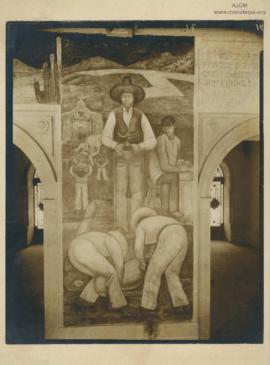 Reproducción fotográfica de un fresco 'Peones pesando el grano'