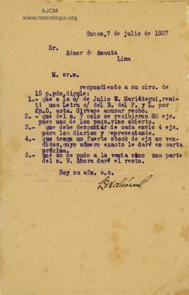 Carta de Luis E. Valcárcel, 7/7/1927