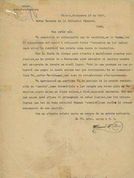Carta de Manuel F. Laos, 10/12/1927