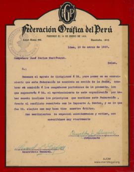 Carta de Oswaldo G. Álvarez y Manuel L. Farfán, 18/3/1927
