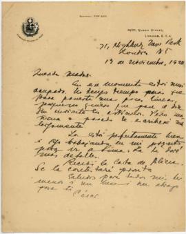 Carta a Artemia G de Falcón, 13/11/1924