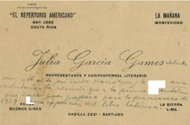 Carta de Julia García Games, 19/7/1928