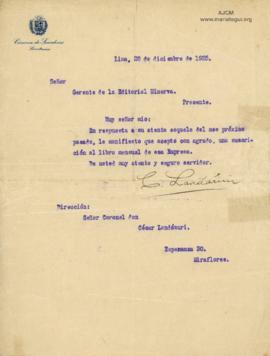 Carta de César Landázuri, 28/12/1925
