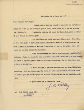 Carta de Juan C. Welker, 10/6/1929