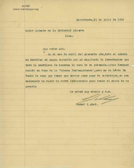 Carta de Samuel L. Abad, 11/7/1926