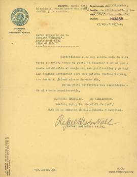 Carta de Rafael Heliodoro Valle, 1/4/1927