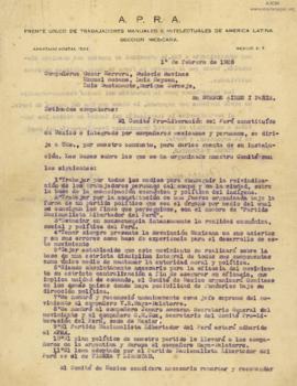 Carta del Comité de Pro-Liberación del Perú, 1/2/1928