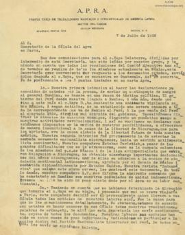 Carta de Magda Portal al Secretario de la Célula del Apra en París, 7/71928