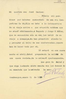 Carta de Justo P. Velarde, 21/1/1930