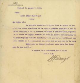 Carta de J. Lizardo Palacios, 3/8/1926