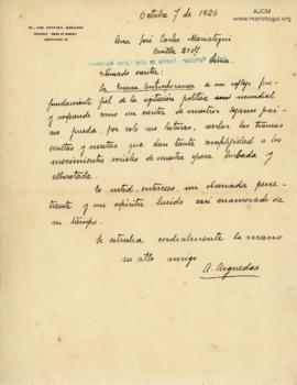 Carta de Alcides Arguedas,7/10/1926