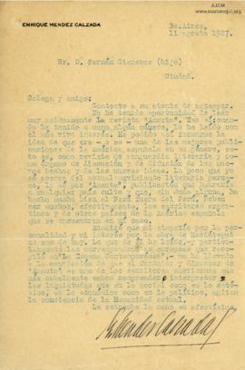 Carta de Enrique Medez Calzada, 11/8/1927