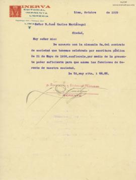 Carta de Julio César Mariátegui, 10/1929