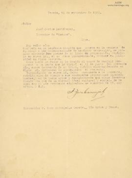Carta de Fortunato Zora Carvajal, 18/9/1929